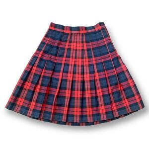 Vintage 80s Toni Garment C.C. Magic Red Black Plaid Pleated Skirt Size 8 USA